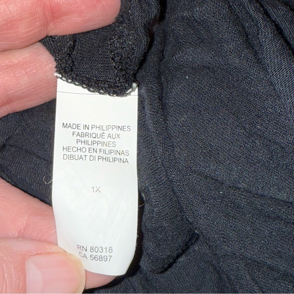 Lucky Brand 1X Black Henley Top Velvet Burnout Geo Boho Long Sleeve - Picture 7 of 8